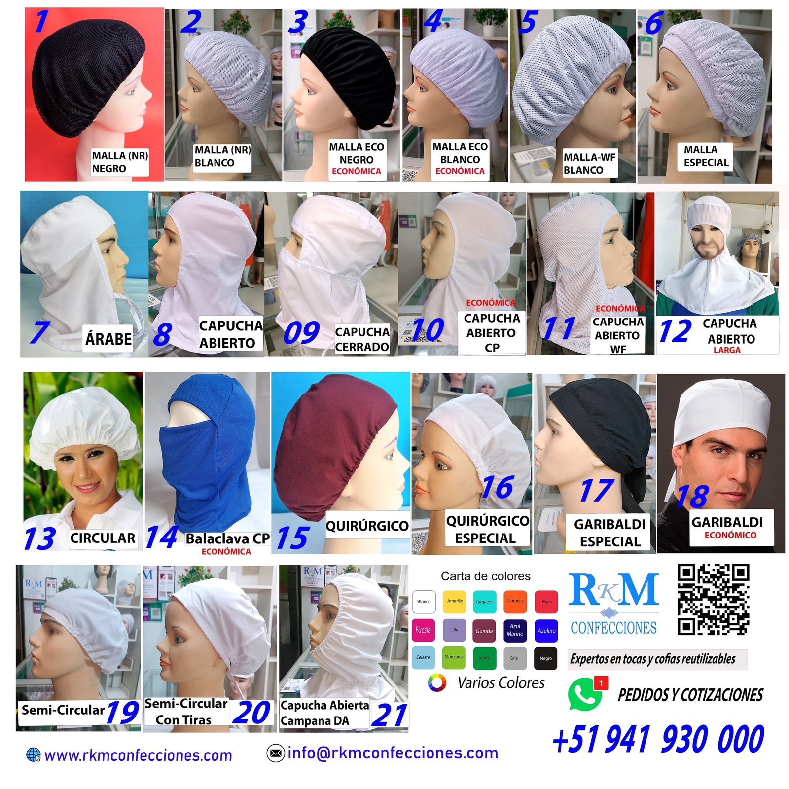 Cofias De tela - Tocas reutilizables - Lavables - Varias - RKM CONFECCIONES